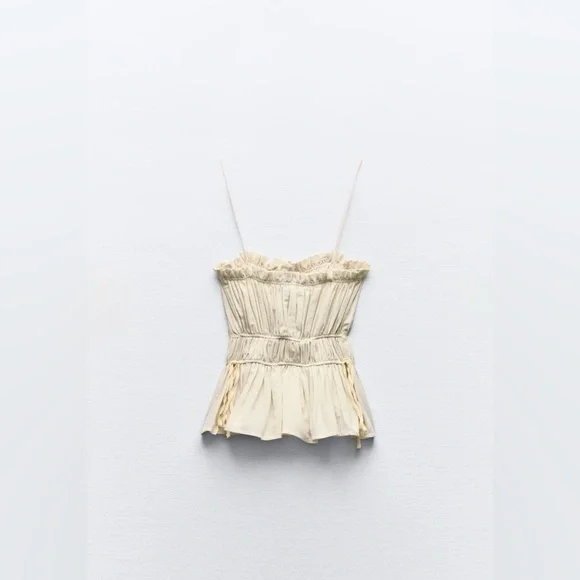 ZARA 100% LINEN RUSTIC TOP WITH STRAPS - Picture 3 of 6